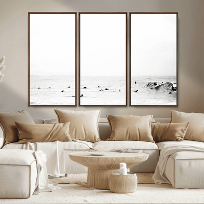 38441169-MGV-CV-36X24-Monochrome Swimming Wall Art Canvas Print, Framed Ocean Horizon Art Picture Print, Moody Coastal Perfect Minimalist Coastal Decor