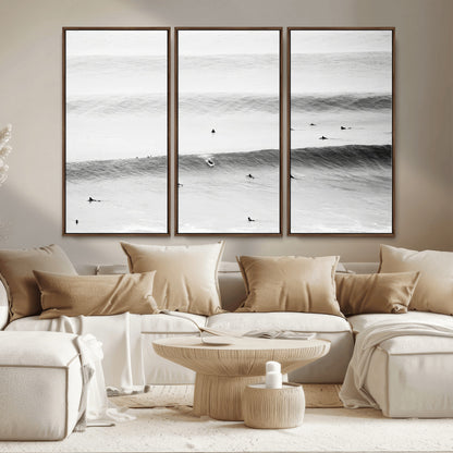 54291445-MGV-CV-36X24-Black White Ocean Wall Art Canvas Print, Framed Coastal Sport Art Picture Print, Ocean Culture Perfect Minimalist Coastal Decor