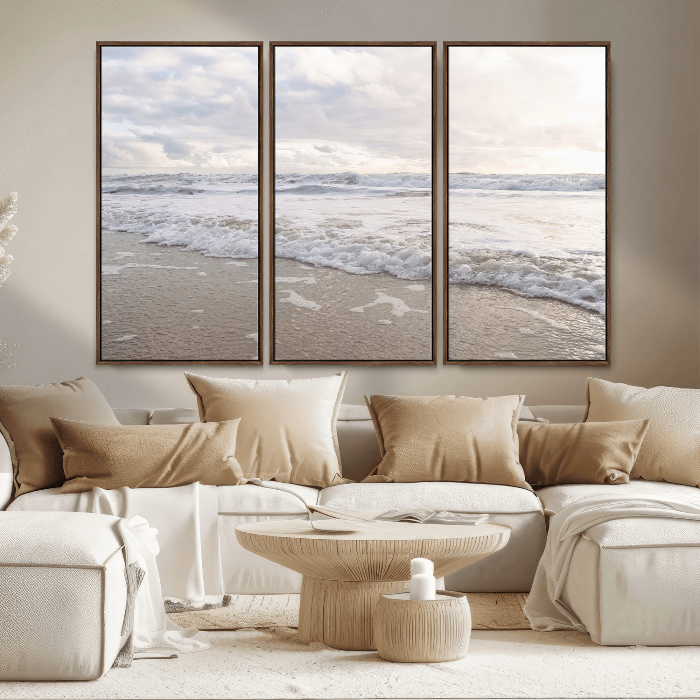 70596264-MGV-CV-36X24-Ocean Waves Wall Art Canvas Print, Framed Coastal Shoreline Art Picture Print, Sea Foam Perfect Coastal Minimalist Decor Artwork