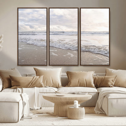 70596264-MGV-CV-36X24-Ocean Waves Wall Art Canvas Print, Framed Coastal Shoreline Art Picture Print, Sea Foam Perfect Coastal Minimalist Decor Artwork