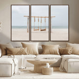 68327283-MGV-CV-36X24-Beach Swing Wall Art Canvas Print, Framed Quiet Beach Art Picture Print, Calm Shoreline Perfect Bohemian Coastal Decor Artwork