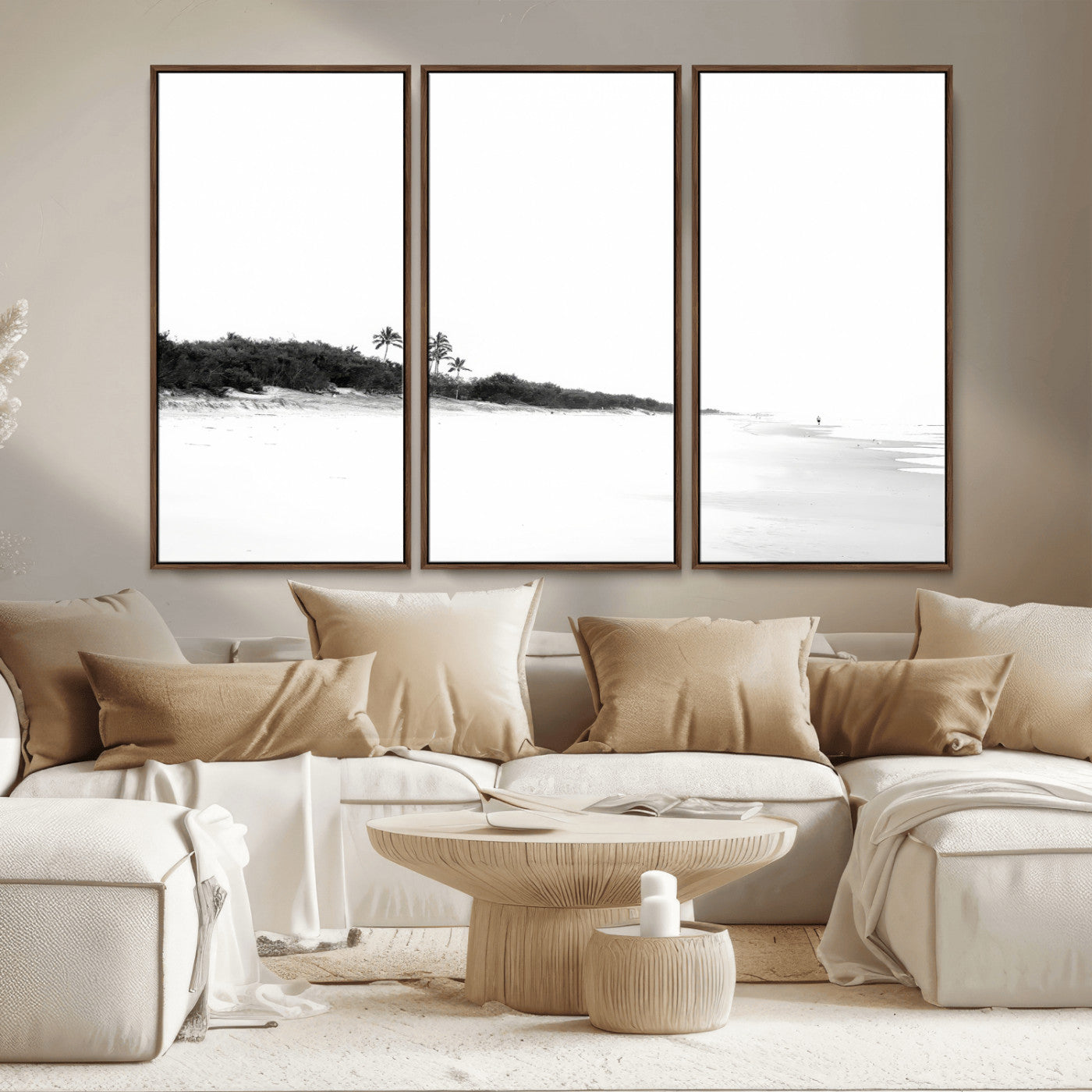 29611516-MGV-CV-36X24-Black White Beach Wall Art Canvas Print, Framed Palm Trees Art Picture Print, Monochrome Tropical Perfect Minimalist Coastal Decor