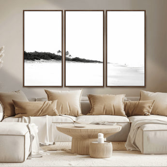 29611516-MGV-CV-36X24-Black White Beach Wall Art Canvas Print, Framed Palm Trees Art Picture Print, Monochrome Tropical Perfect Minimalist Coastal Decor