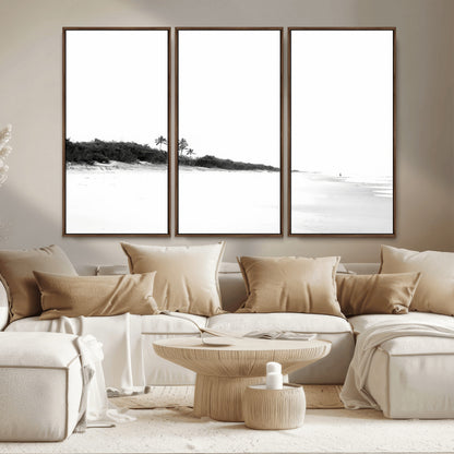 29611516-MGV-CV-36X24-Black White Beach Wall Art Canvas Print, Framed Palm Trees Art Picture Print, Monochrome Tropical Perfect Minimalist Coastal Decor