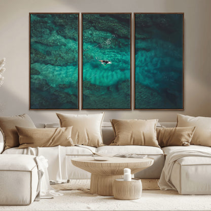 93287752-MGV-CV-36X24-Ocean Surf Wall Art Canvas Print, Framed Blue Waters Art Picture Print, Vibrant Seascape Perfect Coastal Adventure Decor Artwork