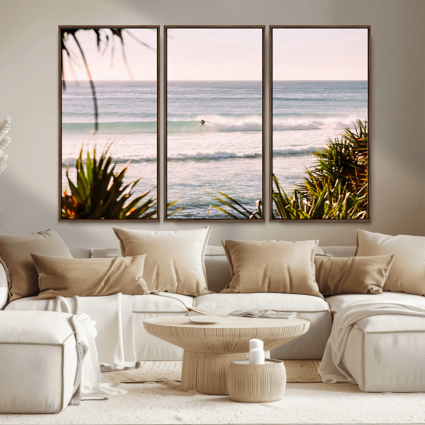 23287092-MGV-CV-36X24-Ocean Surfer Wall Art Canvas Print, Framed Coastal Surf Art Picture Print, Tropical Beach Perfect Tropical Coastal Decor Artwork