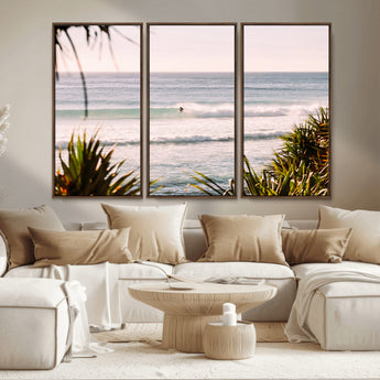 23287092-MGV-CV-36X24-Ocean Surfer Wall Art Canvas Print, Framed Coastal Surf Art Picture Print, Tropical Beach Perfect Tropical Coastal Decor Artwork