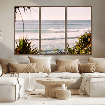 23287092-MGV-CV-36X24-Ocean Surfer Wall Art Canvas Print, Framed Coastal Surf Art Picture Print, Tropical Beach Perfect Tropical Coastal Decor Artwork