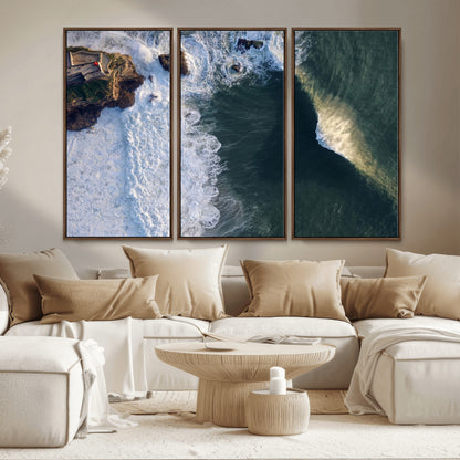 37405684-MGV-CV-36X24-Nazaré Coast Wall Art Canvas Print, Framed Aerial Ocean Art Picture Print, Coastal Fortress Perfect Dramatic Coastal Decor Artwork