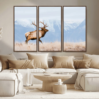 96024025-MGV-CV-36X24-Elk Photography Wall Art Canvas Print, Framed Mountain Wildlife Art Picture Print, Rustic Lodge Decor Perfect Rustic Lodge Decor