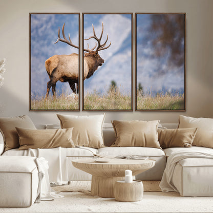 26365841-MGV-CV-36X24-Mountain Elk Art Wall Art Canvas Print, Framed Rustic Wildlife Print Art Picture Print, Lodge Style Decor Perfect Rustic Lodge