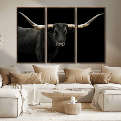 99448328-MGV-CV-36X24-Longhorn Cattle Wall Art Canvas Print, Framed Texas Ranch Art Picture Print, Western Cow Perfect Farmhouse Decor Artwork