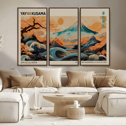 22373530-MGV-CV-36X24-Japanese Mt Fuji Wave Art Print – Ukiyo e Inspired Sun & Cherry Blossom Poster, Traditional Asian Landscape Painting, Modern