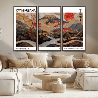 40959107-MGV-CV-36X24-Japanese Fuji Wall Art Print – Red Sun & Cherry Blossom Poster, Gold Wave Ukiyo-e Inspired Modern Japan Landscape Painting,