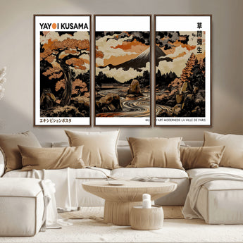 96372548-MGV-CV-36X24-Japanese Landscape Wall Art Print – Mt. Fuji Poster with Bonsai Tree & River, Ukiyo-e Inspired Modern Japanese Artwork, Autumn