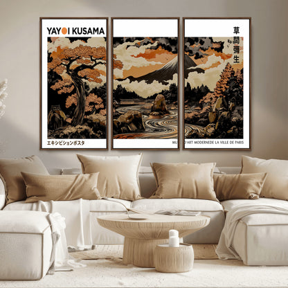 96372548-MGV-CV-36X24-Japanese Landscape Wall Art Print – Mt. Fuji Poster with Bonsai Tree & River, Ukiyo-e Inspired Modern Japanese Artwork, Autumn