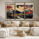 54967195-MGV-CV-36X24-Mount Fuji Wall Art – Japanese Cherry Blossom Abstract Canvas Print, Navy Gold Landscape Painting, Oriental Luxury Home Decor