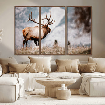 70489411-MGV-CV-36X24-Elk Photography Wall Art Canvas Print, Framed Mountain Wildlife Art Picture Print, Rustic Nature Decor Perfect Rustic Lodge Decor