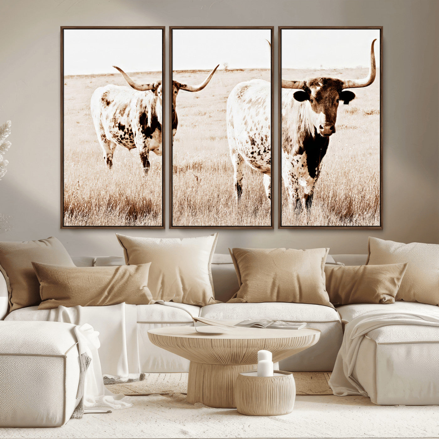 39672786-MGV-CV-36X24-Rustic Cow Scene Wall Art Canvas Print, Framed Farmhouse Style Cattle Art Picture Print, Prairie Animal Duo Perfect Rustic Western