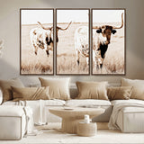 39672786-MGV-CV-36X24-Rustic Cow Scene Wall Art Canvas Print, Framed Farmhouse Style Cattle Art Picture Print, Prairie Animal Duo Perfect Rustic Western