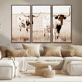 39672786-MGV-CV-36X24-Rustic Cow Scene Wall Art Canvas Print, Framed Farmhouse Style Cattle Art Picture Print, Prairie Animal Duo Perfect Rustic Western