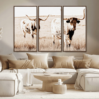 39672786-MGV-CV-36X24-Rustic Cow Scene Wall Art Canvas Print, Framed Farmhouse Style Cattle Art Picture Print, Prairie Animal Duo Perfect Rustic Western