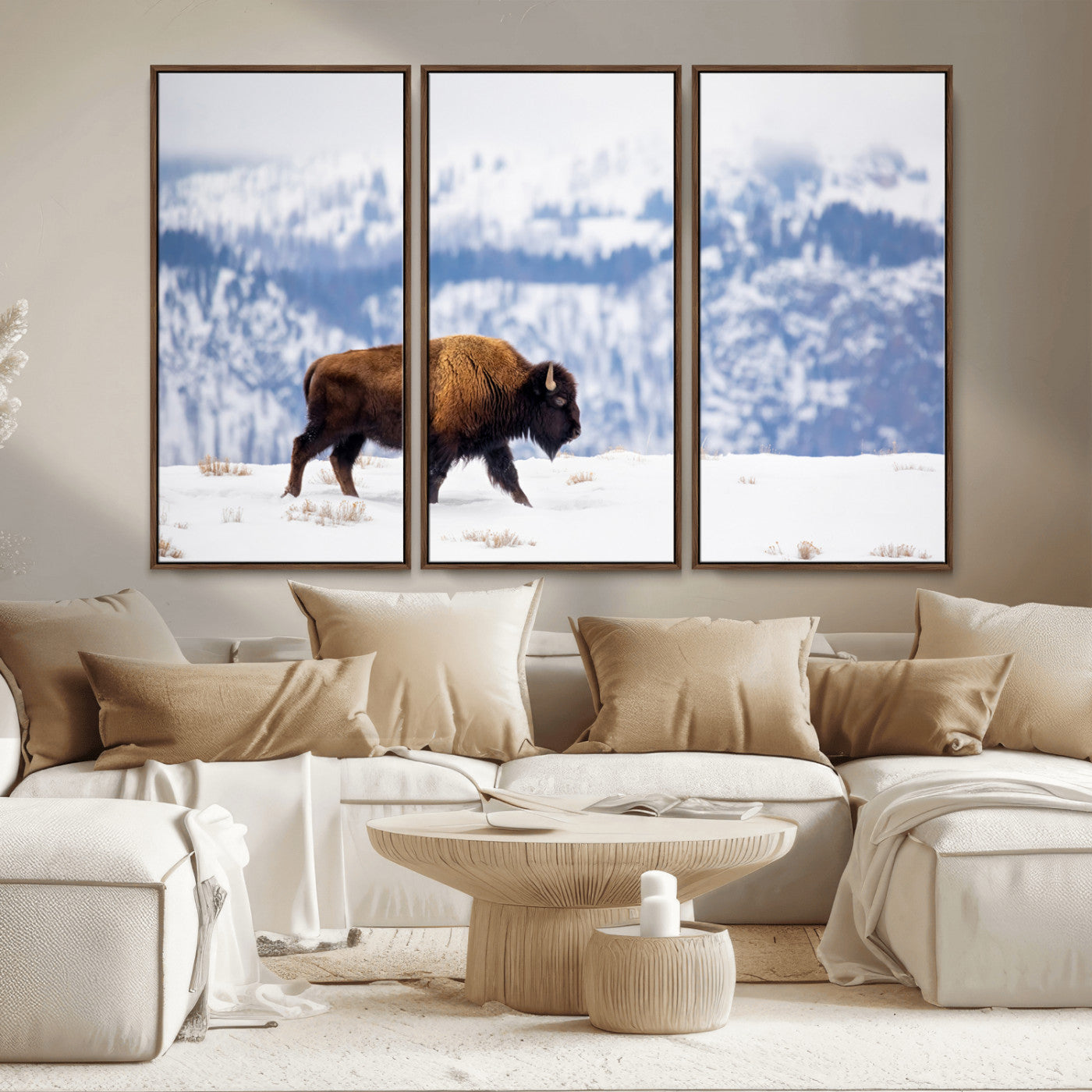 58512275-MGV-CV-36X24-Cowboy Aesthetic Wall Art Canvas Print, Framed Neutral Animal Theme Art Picture Print, Bison Ranch Style Perfect Rustic Western