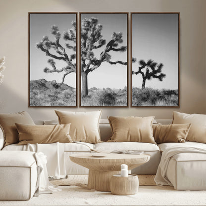 93692513-MGV-FC-48X32-3P_Walnut-Joshua Tree Wall Art Canvas Print, Framed Monochrome Desert Art Picture Print, Minimalist Nature Scene Perfect Southwestern
