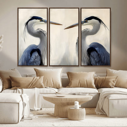 18230556-MGV-CV-36X24-Blue Heron Pair Wall Art Canvas Print, Framed Coastal Bird Theme Art Picture Print, Tranquil Wildlife Scene Perfect Coastal