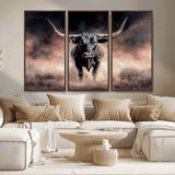 71457818-MGV-CV-36X24-Longhorn Wall Art Wall Art Canvas Print, Framed Western Bull Canvas Art Picture Print, Rustic Cow Decor Perfect Western Dramatic