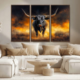 58293979-MGV-CV-36X24-Longhorn Canvas Wall Art Canvas Print, Framed Bold Bull Wall Art Art Picture Print, Western Animal Decor Perfect Western Dramatic