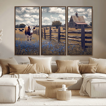 22296025-MGV-CV-36X24-Texas Longhorn Canvas Wall Art Canvas Print, Framed Rustic Barn Wall Art Art Picture Print, Farmhouse Cow Decor Perfect Rustic