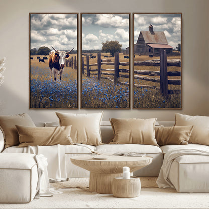 22296025-MGV-CV-36X24-Texas Longhorn Canvas Wall Art Canvas Print, Framed Rustic Barn Wall Art Art Picture Print, Farmhouse Cow Decor Perfect Rustic