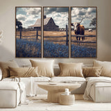 51092814-MGV-CV-36X24-Texas Longhorn Wall Art Wall Art Canvas Print, Framed Rustic Barn Canvas Art Picture Print, Farmhouse Cow Decor Perfect Rustic