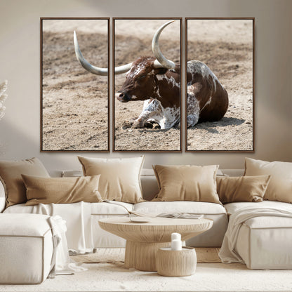 76549210-MGV-CV-36X24-Texas Longhorn Wall Art Canvas Print, Framed Country Living Art Picture Print, Farmhouse Aesthetic Perfect Western Rustic Decor