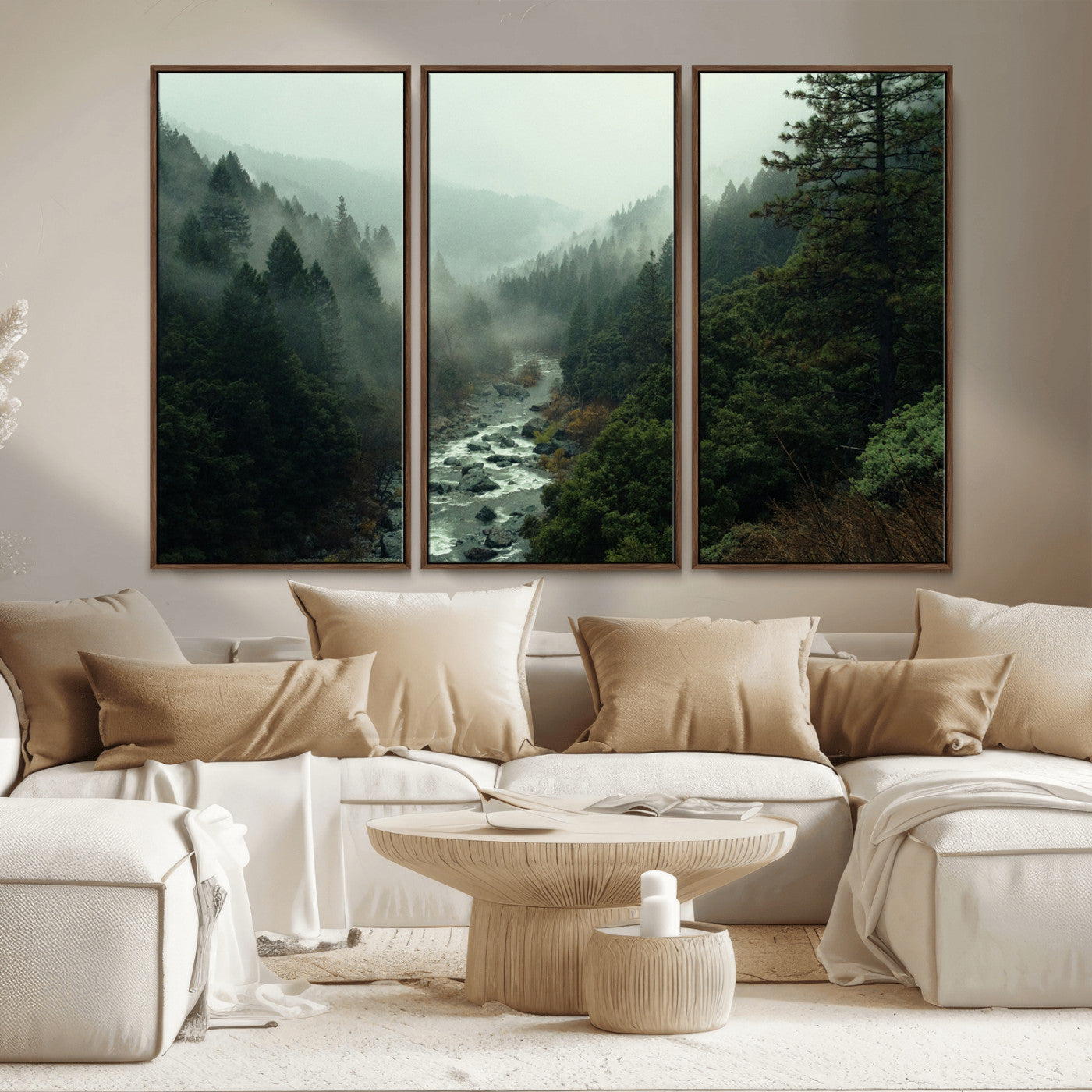 48497565-MGV-CV-36X24-Misty Forest Wall Art Canvas Print, Framed Foggy River Art Picture Print, Moody Landscape Perfect Moody Wilderness Decor Artwork