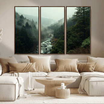 48497565-MGV-CV-36X24-Misty Forest Wall Art Canvas Print, Framed Foggy River Art Picture Print, Moody Landscape Perfect Moody Wilderness Decor Artwork