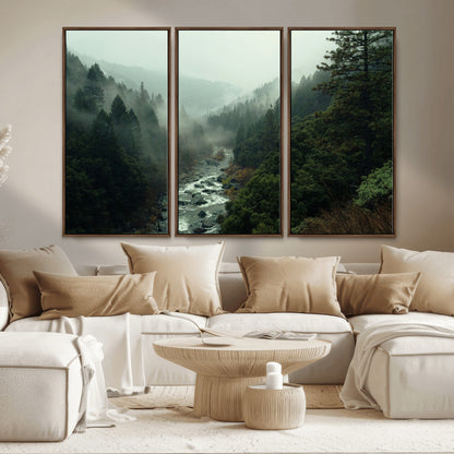 48497565-MGV-CV-36X24-Misty Forest Wall Art Canvas Print, Framed Foggy River Art Picture Print, Moody Landscape Perfect Moody Wilderness Decor Artwork