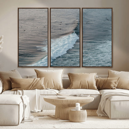 23077324-MGV-CV-36X24-Ocean Waves Wall Art Canvas Print, Framed Coastal Serenity Art Picture Print, Surf Aesthetic Perfect Modern Coastal Decor Artwork