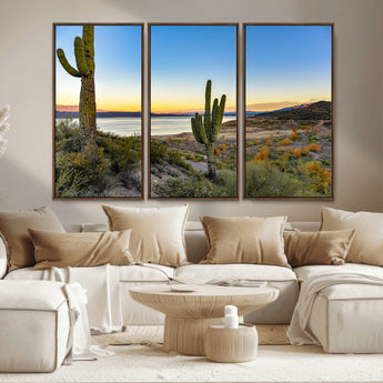 52844711-MGV-CV-36X24-Saguaro Cactus Wall Art Canvas Print, Framed Desert Sunset Art Picture Print, Southwestern Scene Perfect Southwestern Rustic Decor