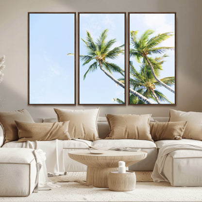 54719115-MGV-CV-36X24-Palm Trees Wall Art Canvas Print, Framed Tropical Aesthetic Art Picture Print, Coastal Serenity Perfect Tropical Minimalist Decor