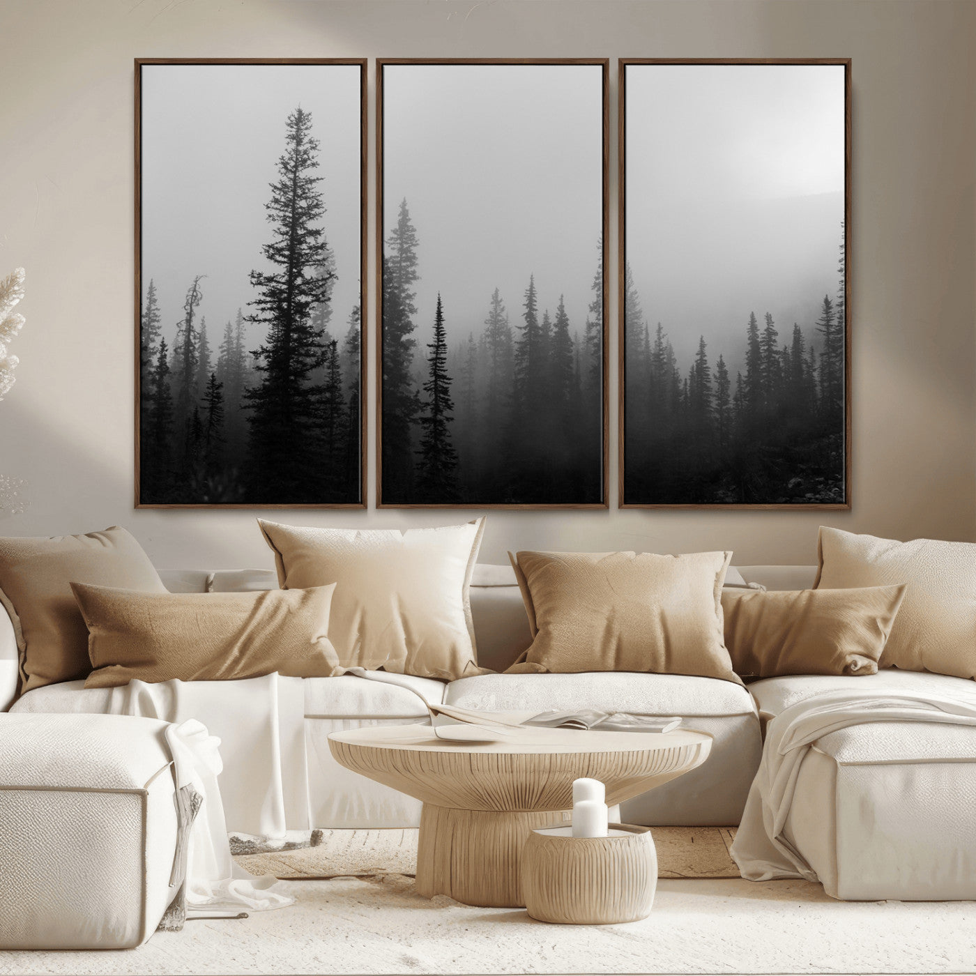 73138900-MGV-CV-36X24-Misty Pines Wall Art Canvas Print, Framed Woodland Photography Art Picture Print, Minimalist Decor Perfect Modern Rustic Decor