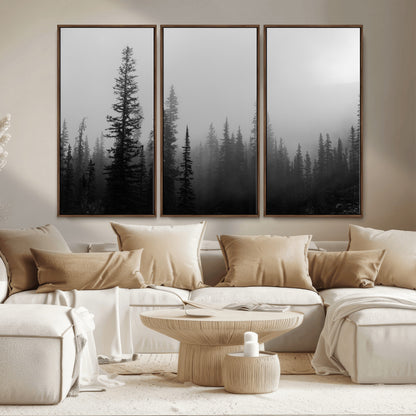 73138900-MGV-CV-36X24-Misty Pines Wall Art Canvas Print, Framed Woodland Photography Art Picture Print, Minimalist Decor Perfect Modern Rustic Decor