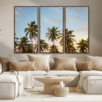 99033771-MGV-FC-48X32-3P_Walnut-Palm Trees Wall Art Canvas Print, Framed Tropical Vibes Art Picture Print, Coastal Sunset Perfect Coastal Boho Decor Artwork