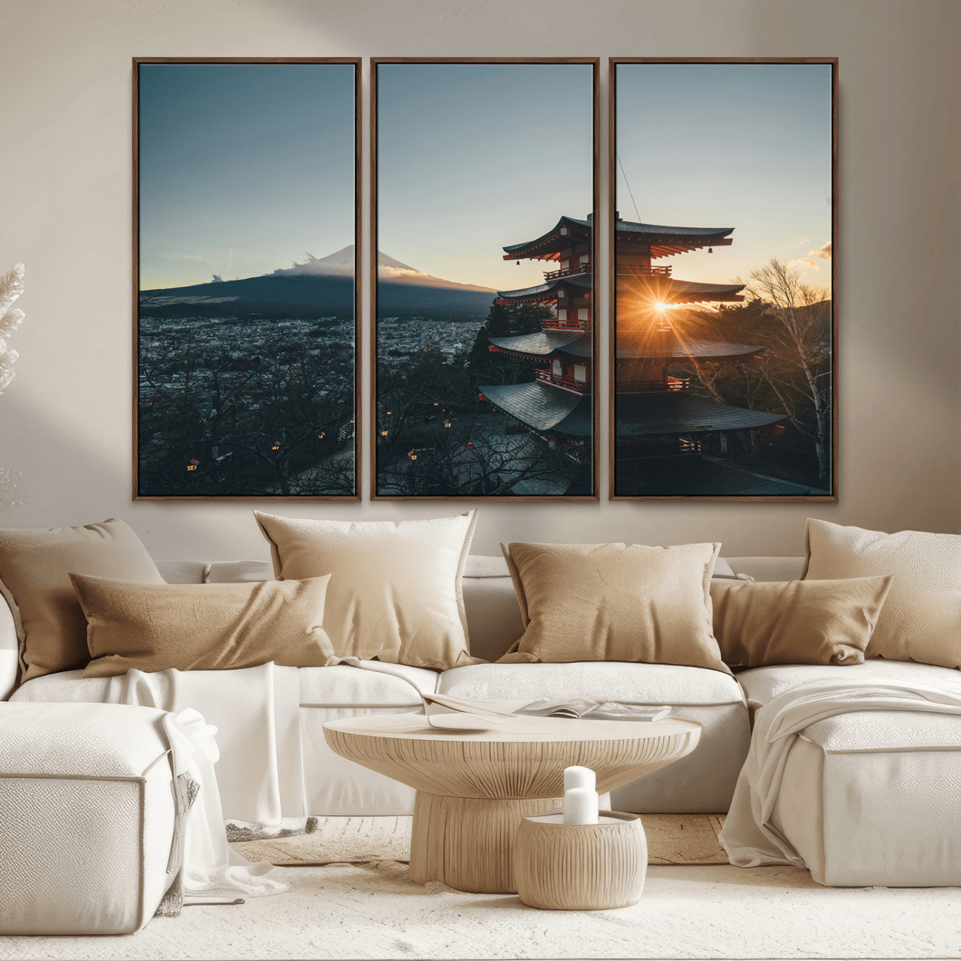 87729656-MGV-CV-36X24-Mount Fuji Wall Art Canvas Print, Framed Japan Travel Art Picture Print, Chureito Pagoda Perfect Zen Minimalism Decor Artwork