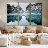 73098373-MGV-CV-36X24-Mountain Lake Wall Art Canvas Print, Framed Winter Wonderland Art Picture Print, Snowy Peaks Perfect Modern Nature Decor Artwork