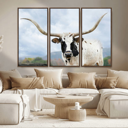63592811-MGV-CV-36X24-Texas Longhorn Wall Art Canvas Print, Framed Western Rustic Art Picture Print, Farmhouse Decor Perfect Rustic Farmhouse Decor