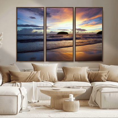 36714356-MGV-CV-36X24-Beach Sunset Wall Art Canvas Print, Framed Ocean Waves Art Picture Print, Tropical Seascape Perfect Coastal Serenity Decor Artwork