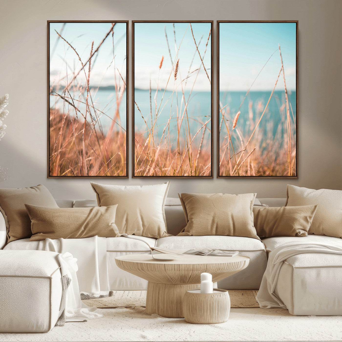 36108696-MGV-CV-36X24-Coastal Grass Wall Art – Serene Ocean View Canvas Print, Beach Nature Photography Decor for Living Room, Bedroom, Office or Modern