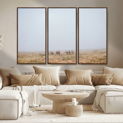 14761944-MGV-CV-36X24-Foggy Plains Wall Art Canvas Print, Framed Horseback Riders Art Picture Print, Rustic Western Perfect Rustic Western Decor Artwork